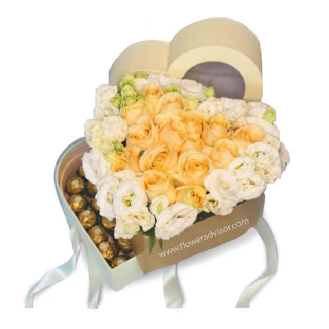 Chocolates & Champagne Roses Bloom Box - Double Delight - Valentine's Day