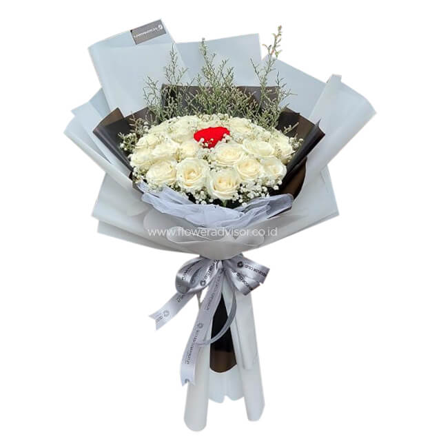 One Of A Kind Lover - White Roses Bouquet - Anniversary