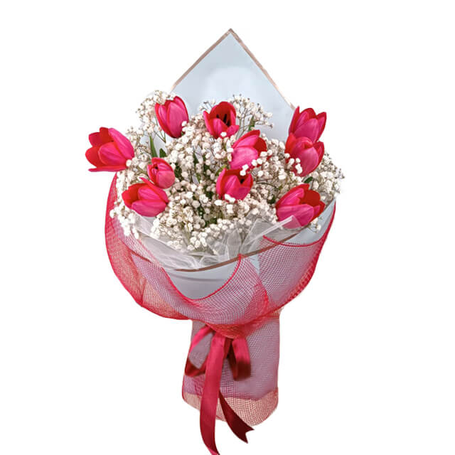 Bright Felicity - Bright Tulip Bouquet with Baby Breath - Anniversary