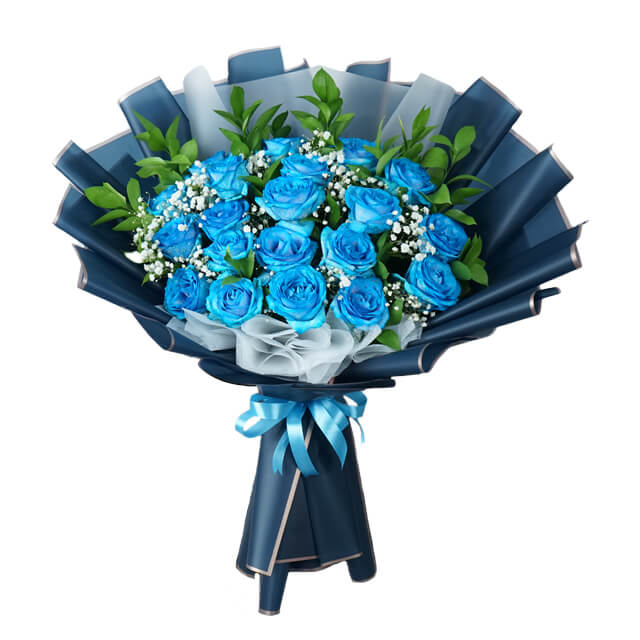 20 Blue Rose Bouquet Elegance - Anniversary