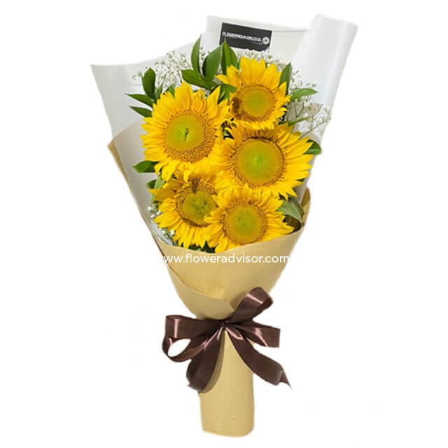 5 Sunflowers Bouquet - Sunny Hill - Hand Bouquets