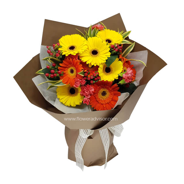 Bright Yellow & Orange Gerberas Bouquet - Jokers Bloom - Congratulations