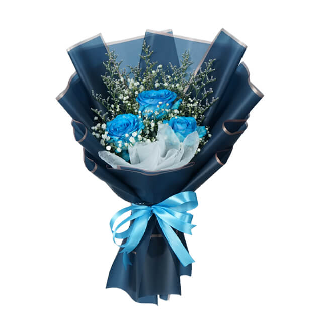 3 Blue Roses in Elegant Arrangement - Congratulations