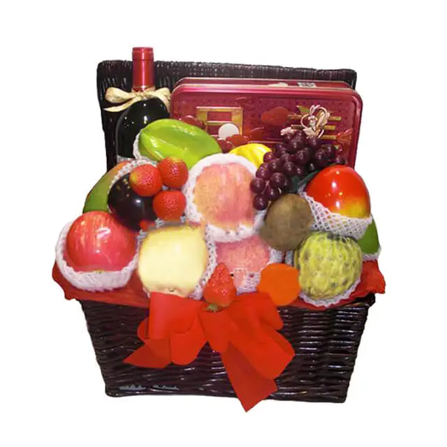 Mid-Autumn Harmony: Fruit, Mooncake & Wine Gift Basket - MAF 2024 - Mid-Autumn Festival