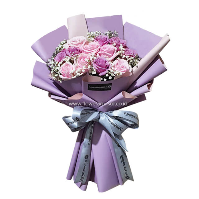 6 Pink Roses 6 Purple Roses - Cherry Lips - Wedding