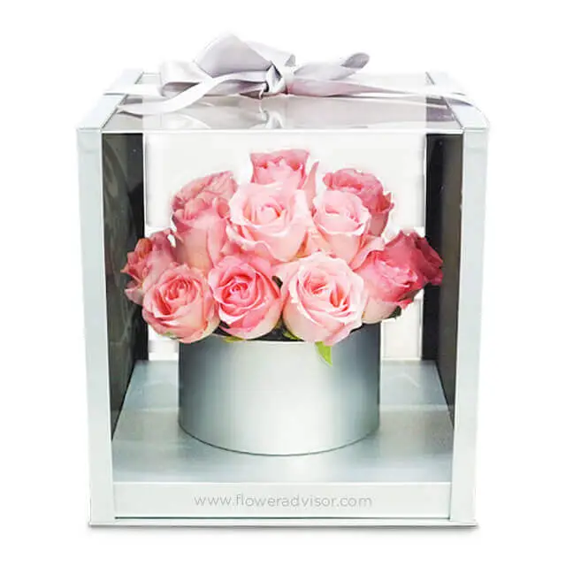 Lovely Gift Box with Pink Roses Arrangement - Naturing Touch