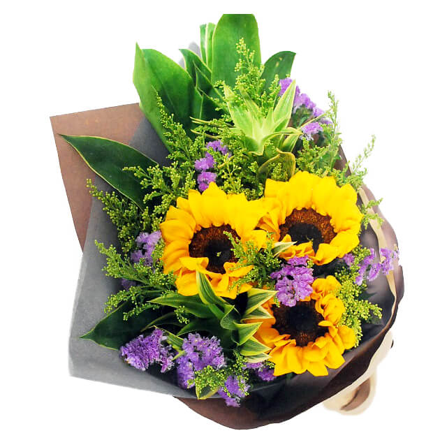 Three Sunflowers Bouquet - Three Sunshines - Congratulations