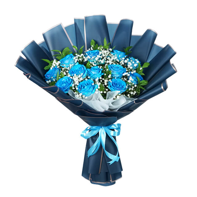 12 Blue Rose Buquet Harmony - Fathers Day