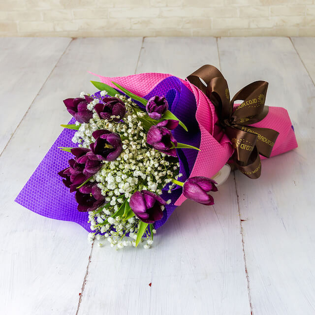 10 Purple Tulips Bouquet - Purple Miracle - Hand Bouquets