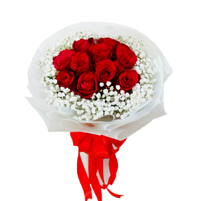 Elegant 10 Red Roses Bouquet - Jacqueline - Wedding