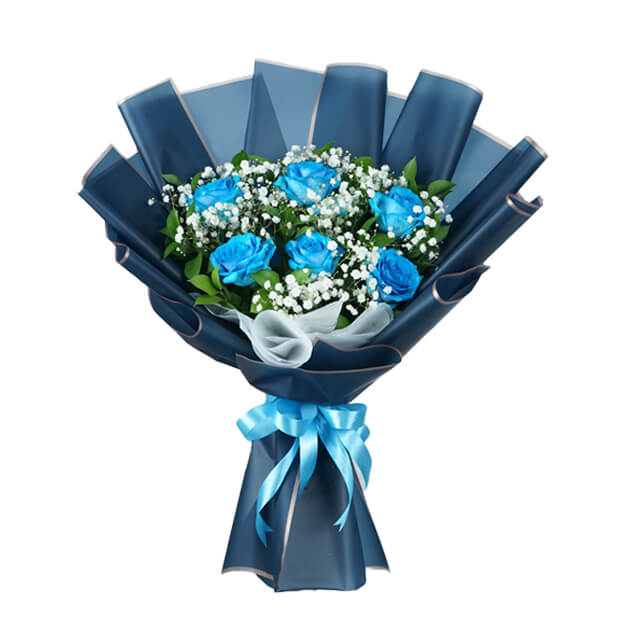 6 Blue Rose Stems in a Stunning Bouquet - Graduation