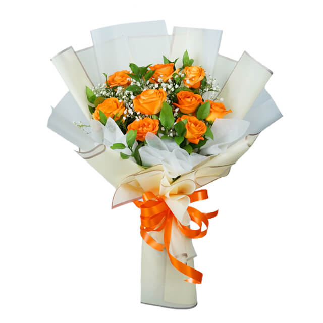 9 Orange Rose Bouquet - Wonder - Hand Bouquets