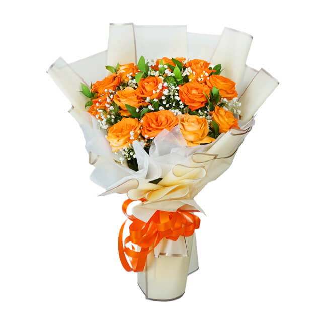 12 Orange Roses Bouquet - Harmony - Hand Bouquets