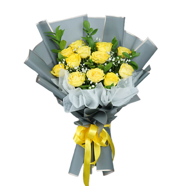 12 Yellow Roses Bouquet - Wonder Yellow Radiance Rose - Congratulations