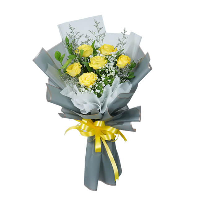 6 Yellow Roses Bouquet - Wonder Yellow Serenade Rose - Birthday