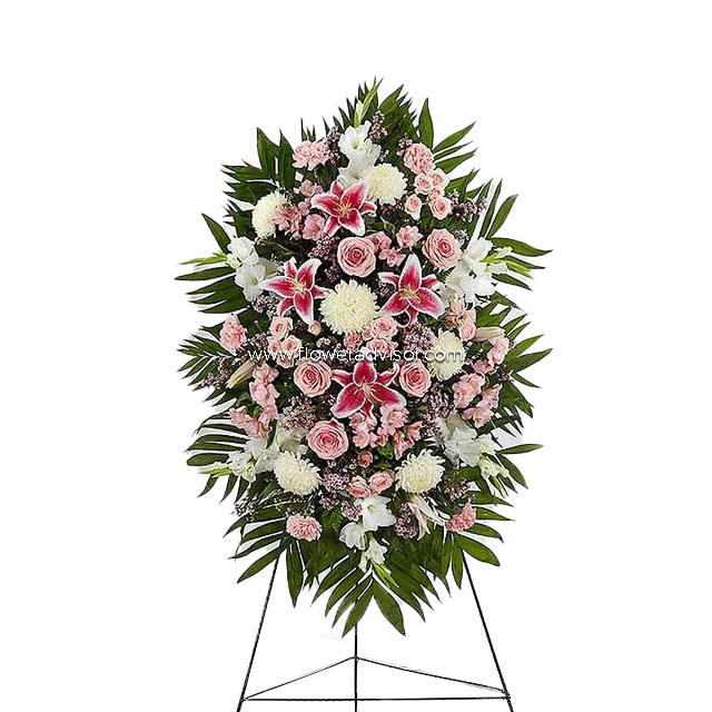 Pink & White Sympathy Standing Spray - Sympathy