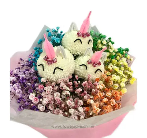 Unicorn Shaped Rainbow Baby Breath Bouquet - Unicorn Rainbow