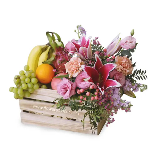 Healthy Fruit Basket with Lilies - Healthy First Pack