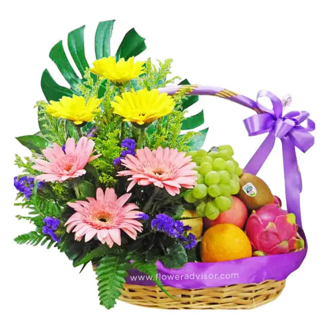 Mixed Gerberas and Fruits Basket