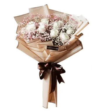 12 White Roses Bouquet - Pure Vanilla