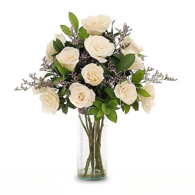 12 White Roses Bouquet - Open River - Hand Bouquets