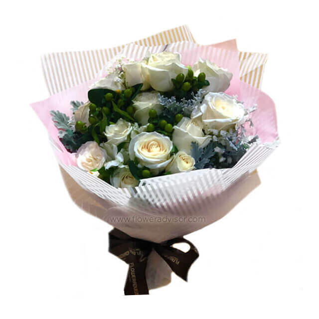 Beautiful White Roses Bouquet - In Still - Hand Bouquets