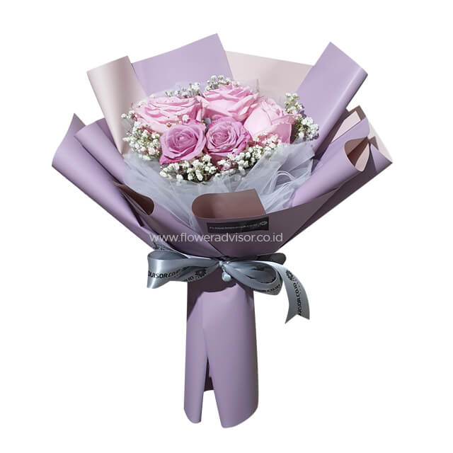 2 Purple Roses, 3 Pink Roses - Jeannette - Womens Day